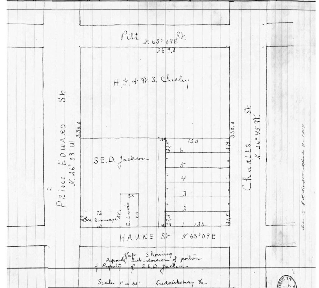 Figure 2: Plat Map for Jackson Subdivision, 1917. Courtesy, Fredericksburg City Courthouse.