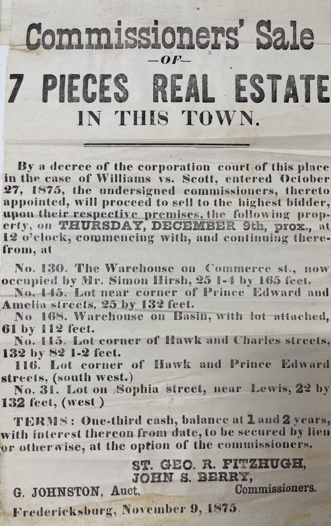 Figure 1: Auction Handbill, 1875. Courtesy, Fredericksburg City Courthouse.